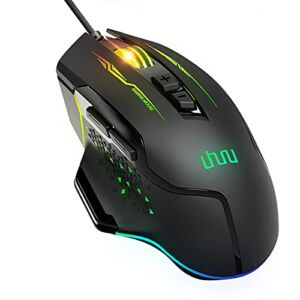 Wired Gaming Mouse, UHURU WM-07L RGB Computer Wired Mouse with 7 Programmable Buttons 14 Backlights Modes up to 12800 DPI for Windows PC Laptop Gamers