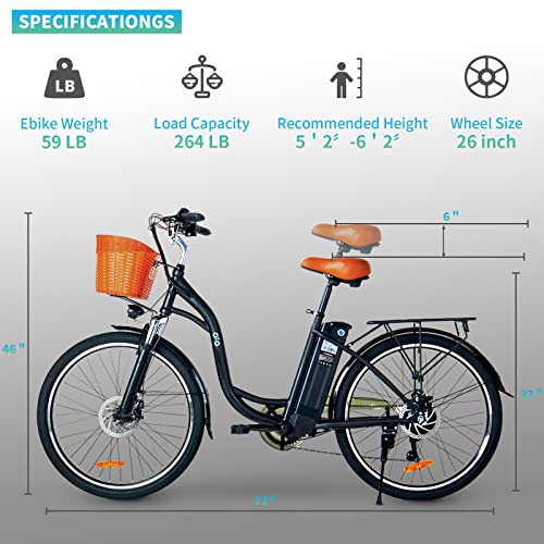F-wheel Electric Bike for Adults, 350W Ebike 26” Electric Bicycle with Removable 36V 12.5Ah Battery, Shimano 6-Speed Gear, Black | The Storepaperoomates Retail Market - Fast Affordable Shopping