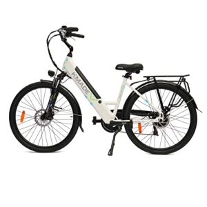 KMADE City Electric Bike 36V10.4Ah,Shimano 7-Speed and SR SUNTOUR Suspension Fork, 26″ E- Bike for Adults
