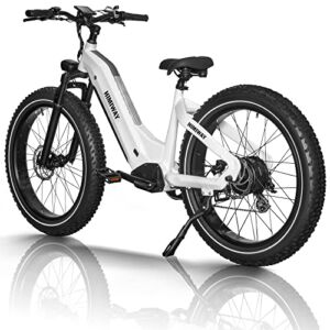 Himiway Zebra Step-Thru Electric Bike, 80MI Long Range Mountain E-Bike with 750W Motor, 26″ x 4″ Fat Tires Electric Bicycle for Adults with 48V 20Ah Removable Battery 25 MPH Shimano 7 Speed System