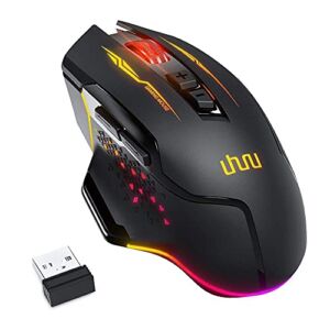 Wireless Gaming Mouse, UHURU Wired Wireless Type-C Rechargeable Computer Gaming Mouse with 7 Programmable Buttons, Ergonomic and 5 Adjustable DPI Levels up to 10000 DPI for PC Laptop Gamer （WM-07）