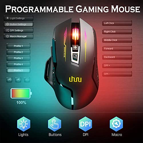 Wireless Gaming Mouse, UHURU Wired Wireless Type-C Rechargeable Computer Gaming Mouse with 7 Programmable Buttons, Ergonomic and 5 Adjustable DPI Levels up to 10000 DPI for PC Laptop Gamer （WM-07） | The Storepaperoomates Retail Market - Fast Affordable Shopping