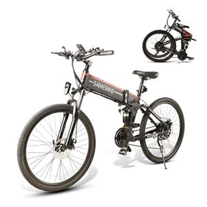 SAMEBIKE Electric Folding Bicycle for Adults, L026 Mountain Electric Bike EBike 500W 48V 10AH Lithium Battery 26 inch Foldable Commuter EBike for Men/Women (Black)