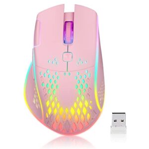 Wireless Gaming Mouse, VEGCOO C30 Silent Click Wireless Rechargeable Gaming Mouse with Double-Click Key and Colorful LED Lights, 3 Level Adjustable DPI, 400mah Lithium Battery for Gaming and Working