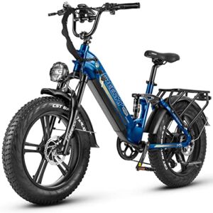 FREESky Step-Thru Electric Bike for Adults 750W High-Speed Motor 48V 15Ah Samsung Cell Battery, 4.0×20” Fat Tires Ebike, 28MPH 22-60+Miles Electric Commuter Bicycle, Full Suspension Fork UL Certified