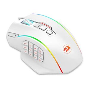 Redragon M901 Gaming Mouse RGB Backlit MMO 16 Macro Programmable Buttons 16000 DPI for Windows PC Computer (Wireless, White)