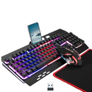 Wireless RGB Gaming Keyboard and Mouse – Rechargeable Backlit Keyboard Mouse Long Battery Life,Metal Panel Mechanical Feel Keyboard with Palm Rest,7 Color Gaming Mouse and Mouse Pad for Game and Work