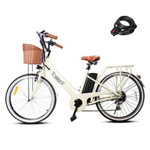 NAKTO 350W Electric Bike 26″ Commuting E-Bike 6 Speed Electric Bikes for Adults City Ebike for Women High Speed Electric Bikes with 36V 12AH Removable Battery