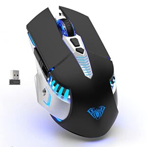 AULA 2.4G Wireless Gaming Mouse, Rechargeable Bluetooth 5.0 3.0 Computer Mice with Side Buttons, LED Backlit, Ergonomic Cordless Mouse for PC/Mac Laptop, Tablet, Desktop, ( SC200, Black )