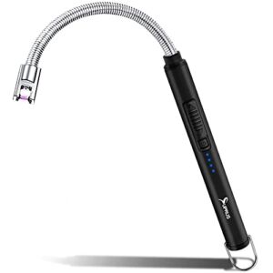 SUPRUS Electric Lighter Candle Lighter USB Type C Rechargeable Lighter Steel Shell & Hanging Hook with 360° Flexible Neck(Black)