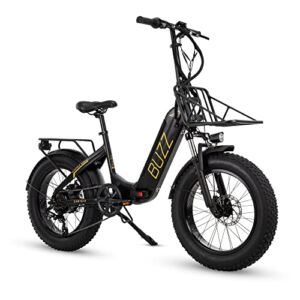 Buzz Centris 20” Folding Electric Bicycle, 500 Watt, 48V, 10.4Ah, 20 MPH, Shimano 6 Speed, Removable Lithium Li-ion Battery, Fat tire, Black