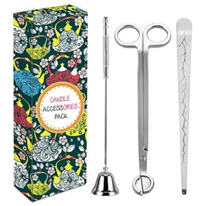 DANGSHAN 3 in 1 Candle Accessory Set – Candle Wick Trimmer, Candle Wick Cutter, Candle Snuffer Extinguisher, Candle Wick Dipper with Gift Package for Candle Lovers (Silver)