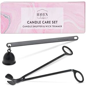 Haven by Hudson Candle Snuffer and Candle Wick Trimmer 2-in-1 Candle Accessory Set in Gift Box – Candle Extinguisher and Candle Cutter – The Ultimate Candle Care Kit for Candle Lovers