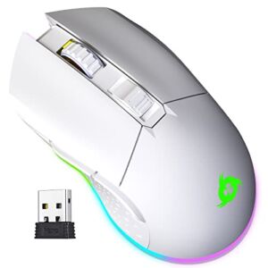 KLIM Blaze Rechargeable Wireless Gaming Mouse RGB – New 2022 – High-Precision Sensor & Long-Lasting Battery + 7 Customizable Buttons + Up to 6000 DPI + Wired & Wireless Mouse for PC Mac PS4 PS5 White