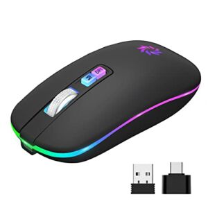 LED Wireless Mouse Silent Bluetooth Mouse 2.4G Rechargeable Wireless Computer Mouse Bluetooth Wireless Mouse for Laptop, MacBook, iPad, Chromebook, with USB & Type-c Receiver