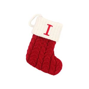 Back to School Ornament Christmas Stockings With Initials Large Embroidered Letter Knit Red White Christmas Stocking For Family Holiday Decorations And Xmas Tree Fireplace Dog Hanging (I, One Size)