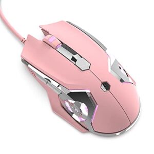 NACODEX AJ120 Wired Gaming Mouse Programmable 6 Buttons, 4 Adjustable DPI Up to 8000 for Window PC Gamer with Electroplating Wings Design (Pink)