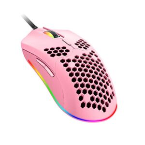 Wired Lightweight Gaming Mouse,6 RGB Backlit Mouse with 7 Buttons Programmable Driver,6400DPI Computer Mouse,Ultralight Honeycomb Shell Ultraweave Cable Mouse for PC Gamers,Xbox,PS4(Pink)