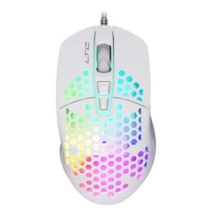 LTC Circle Pit HM-001 RGB Gaming Mouse with Lightweight Honeycomb Shell, Adjusted 6400DPI, 6 Programmable Buttons (White)