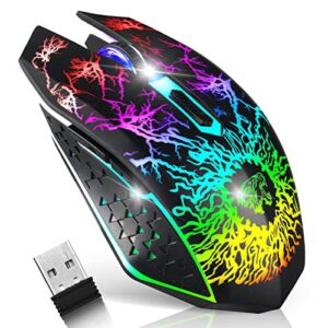 Wireless Gaming Mouse, Scettar Rechargeable Wireless Computer Gaming Mouse with Colorful LED Lights, Silent Click, Power Saving Mode, 3 Level DPI Computer Wireless Mouse for Gamer PC…