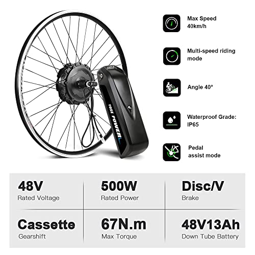 Yose Power Waterproof 500W 26 Inch Ebike Conversion Kit with 48V 13Ah Battery for Freewheel 26″ Electric Bike Rear Wheel, Electric Bicycle Hub Motor Kit, LED Display, Installation Tool | The Storepaperoomates Retail Market - Fast Affordable Shopping