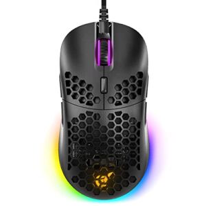Gunmjo Gram DIY Honeycomb Shell Wired RGB Gaming Mouse, PC Gaming Mouse with 9 Buttons and Up to 10,000 DPI, Computer Mice for PC Gaming, Black Color