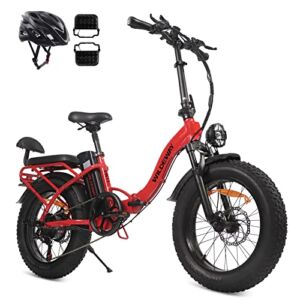 kkbike FW11 750W Folding Electric Bike 20″ Low Step Urban Bicycle 4.0″ Fat Tire, Removable 13Ah/15Ah Battery, Full Suspension, Shimano 7-Speed, Ebike for Commuter Mountain Beach Snow Winter