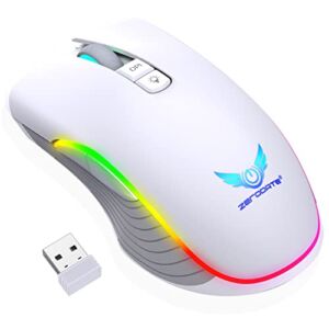 Rechargeable Wireless Gaming Mouse, RGB LED Backlit Mouse with 4 Adjustable DPI, 7 Button, 2.4G USB Optical Gaming Ergonomic Computer Mice for Laptop PC Gamer Computer Desktop (White)