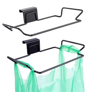 2 Pcs Large Stainless Steel Trash Bag Holder for Kitchen Cabinets Doors and Cupboards, Under Sink Bag Holder, Black…