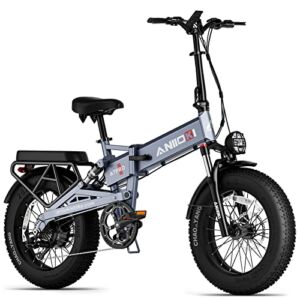 ANIIOKI Folding Electric Bike for Adults, Electric Bicycles with Samsung 48V 20AH Battery, 20″ x 4.0” Fat Tire Electric Bike, 32MPH ebike 750W, Electric Mountain Bike with Shimano 8-Speed