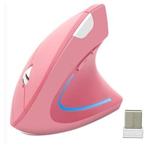 Wireless Vertical Mouse, 2.4G Wireless Ergonomic Vertical Mouse High Precision Optical Cordless Lightweight Gaming Mice with 3 Adjustable DPI 800/1200/1600 for PC Laptop/Desktop/Mac,6 Buttons (Pink)