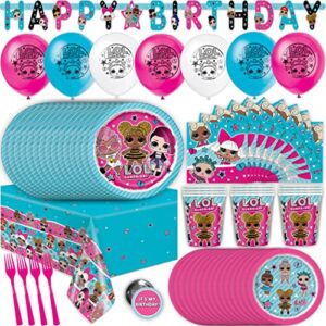 Unique LOL Birthday Party Decorations | LOL Surprise Birthday Party Supplies | LOL Party Supplies Birthday | For Girls Birthday | With LOL Banner, LOL Tablecloth, LOL Balloons, LOL Plates, LOL Napkins, Cups, Forks, Button | Serves 16 Guests