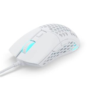 Pwnage Ultra Custom Symm 2 RGB Gaming Mouse – Esports Pro Gamer Flawless Professional PMW3389 Optical Sensor 16,000 DPI – Flexible Paracord Cable – 100% PTFE Skates (Honeycomb Sides, Wired, White)