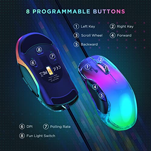 RGB Wired Mouse Gaming,Backlit PC Optical Computer Mouse, 7 Adjustable DPI Up to 12400, Lightweight Mouse, 7 Buttons, Ergonomic Gamer Mice for Windows/Laptop/PC/Mac OS, Translucent LED Backlight Black | The Storepaperoomates Retail Market - Fast Affordable Shopping