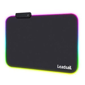 LeadsaiL RGB Gaming Mouse Pads 13.8*9.8inch Led Gaming Mouse Mat with 12 Lighting Modes, Non-Slip, Premium-Textured, Waterproof and Stitched Edges Mousepad for Computer, Laptop, Gaming, Office & Home