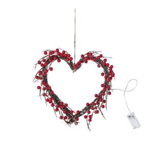 HYUIYYEAA Cordless Outdoor Wreath Day Decorative Heart-Shaped Garland 16-Inch Valentine’s with Lights Decoration & Hangs Christmas Decorations for The Door (Red, One Size)