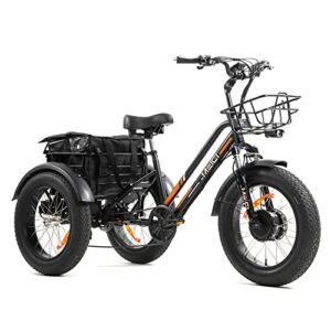 DWMEIGI 3 Wheel Electric Tricycle with 750W Motor, 20″*4.0 Fat Tire Trike,Removable 48V 18.2AH Lithium Battery,Adult Tricycle with Adjustable Cruiser Bike Seat and Bike Basket (Black)