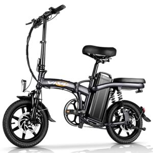 Vivi Folding Electric Bike with 350W Motor, 48V 20AH Removable Battery UP to 45 Miles14 inch Small Fat Tire Electric Bike for Adults, 20MPH Electric Commuter City Ebike