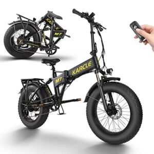 KARCLE Electric Bike, 20” Fat Tire Folding Ebike 1000W 32mph Max Speed with Removable 15Ah Battery，Anti-Theft Bike Alarm, USB Port, Shimano 7 Speed Gear Mountain Foldable Electric Bicycle for Adults
