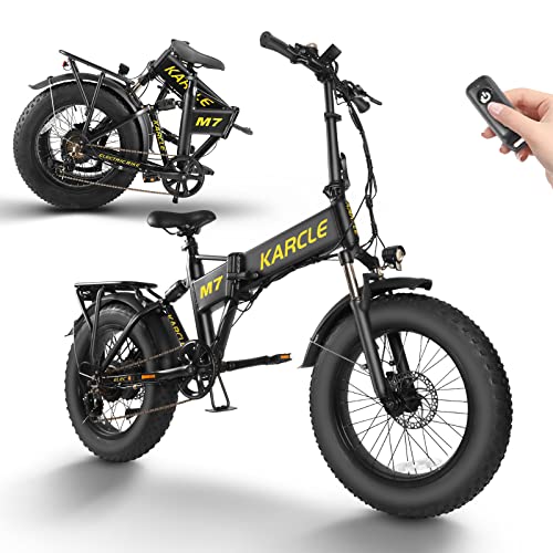 KARCLE Electric Bike, 20” Fat Tire Folding Ebike 1000W 32mph Max Speed with Removable 15Ah Battery，Anti-Theft Bike Alarm, USB Port, Shimano 7 Speed Gear Mountain Foldable Electric Bicycle for Adults | The Storepaperoomates Retail Market - Fast Affordable Shopping