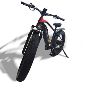 1000W Electric Bike for Adults, Fast Charge with 48V 15Ah Removable Battery, 26” Fat Tire Ebike 35MPH Snow Beach Mountain E Bike Shimano 7-Speed, Red…