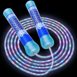LED Jump Rope for Kids Colorful Skipping Rope Light Up Ropes for Girls Boys Fitness Exercise & Lights Dancing & Night Party Favors,Blue