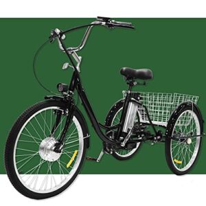 Electric Tricycle 3 Wheel Bike 24″ for Adults with 350w Motor & Removable Lithium Battery (36V 12Ah), Electric Trike Bicycles with Large Basket for outings Shopping – Black