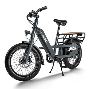 KBO Ranger Cargo E-Bike-Grey, 750W Multi-Mode Electric Bike for Adults, with 48V 17.5Ah Removable Battery, 60Mi Long Range Electric Bicycle, with 20″x3″ Tires, Shimano7-SpeedSystem