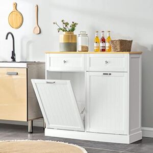 GAZHOME Kitchen Trash Cabinet Double Tilt Out Freestanding Trash Cabinet with Drawer,Kitchen Wooden Recycling Cabinet,Trash Can Holder with Storage(White)