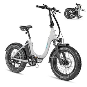 MAGICYCLE Electric Bike Foldable 20″ x4.0 Fat Tire Electric Bicycle, 52V 15AH Removable Battery 750W Fat Tire Ebikes Hydraulic Disc Brakes (White)
