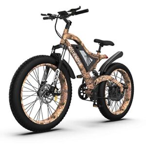 JUGTL Electric Bike Fat Tire 48V 15AH Removable Lithium Battery Mountain Bicycle Shimanos Bicycle Full Suspension MTB Bikes for Adults S18-1500W 26″ 1500W (Coffee)