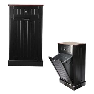 TOLEAD Tilt Out Trash Cabinet Free Standing 10 Gallon Recycling Trash Can Cabinet for Farmhouse Kitchen,Living Room, Dining Room, Black