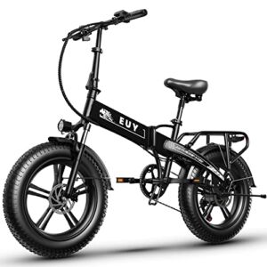 EUY Folding Electric Bike for Adults, 750W Motor 30MPH E Bike, 48V 12.8AH Removable Samsung Cells Battery, 20″ Fat Tire Electric Mountain Ebike, Shimano 7-Speed,Dual Shock Absorber