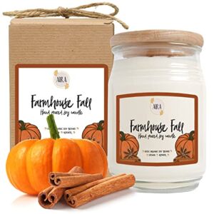 Aira Fall Soy Candles – Organic, Kosher, Vegan, Farmhouse Candle w/ Aromatherapy Essential Oils – Hand-Poured 100% Soy Candle Wax – Paraffin Free, Burns 60+ Hours – Farmhouse Fall – 20 Ounces